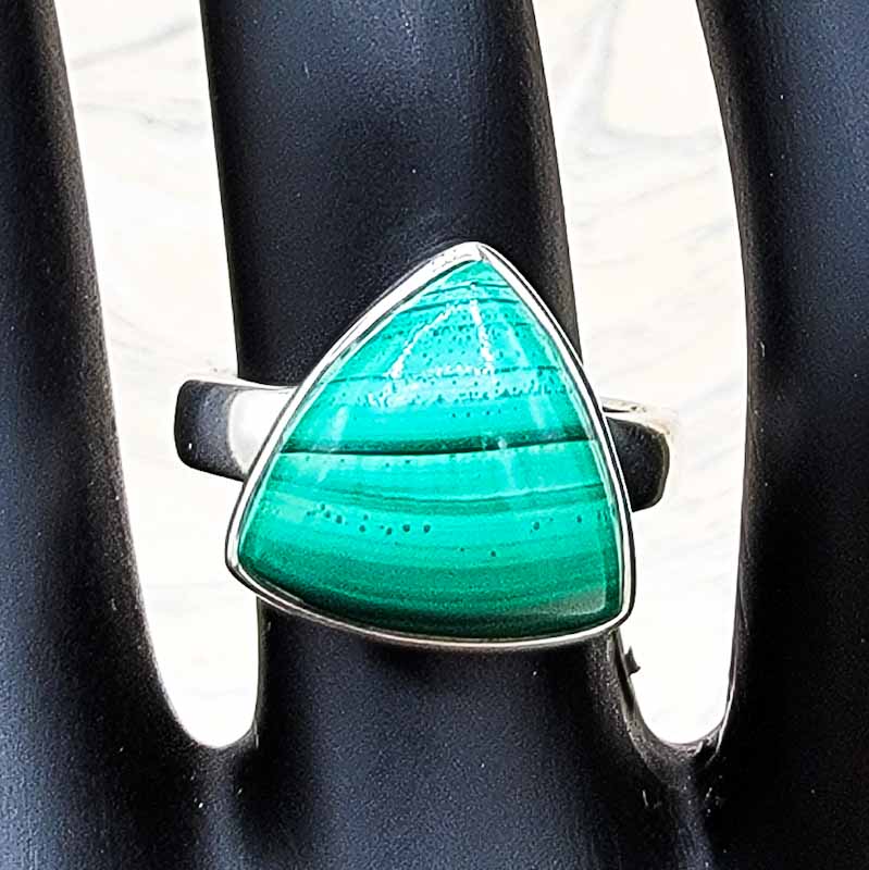 Malachite Triangle Ring | Sterling Silver - Spiral Circle