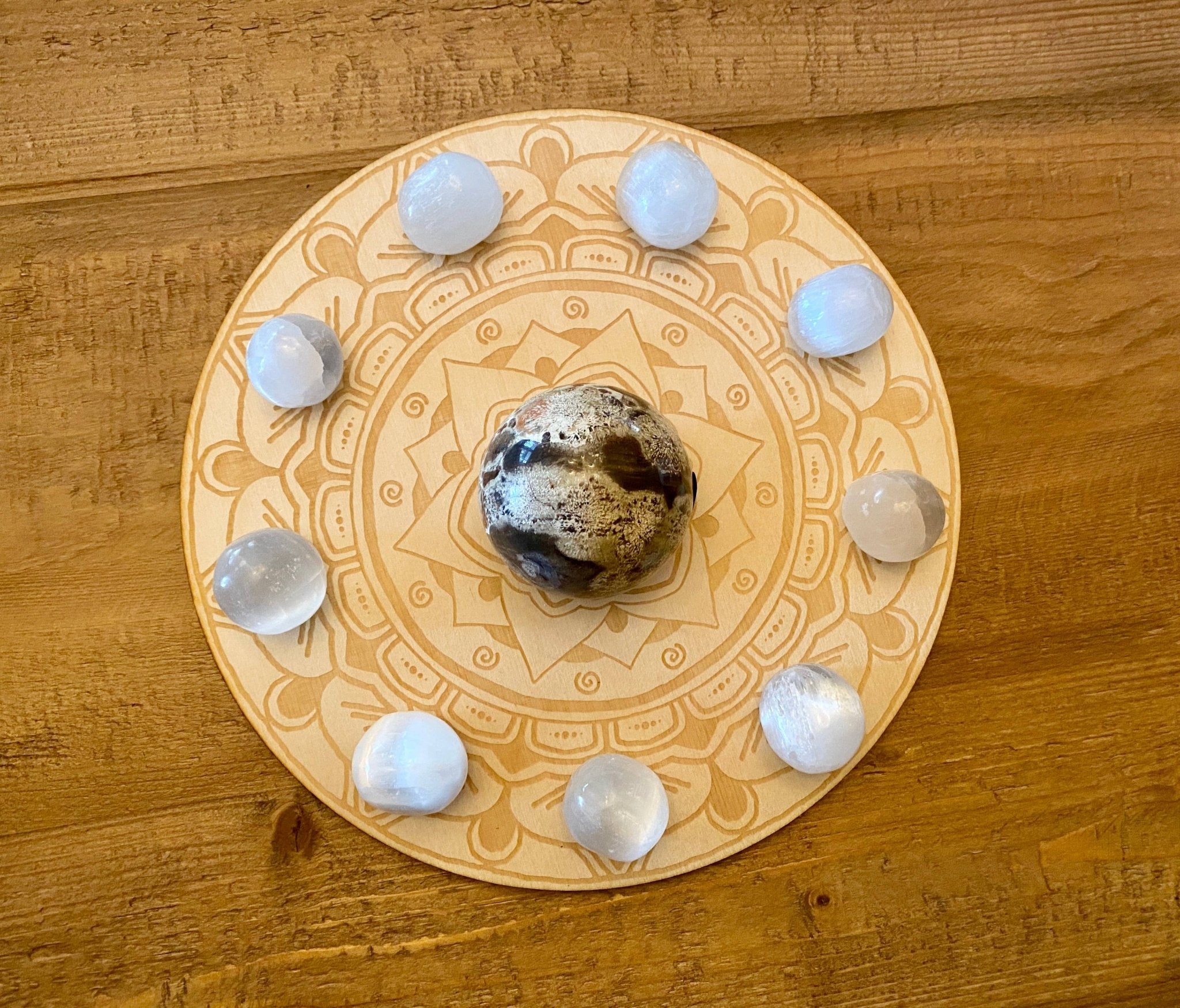 Mandala Sphere Holder Crystal Grid | 8 inches - Spiral Circle