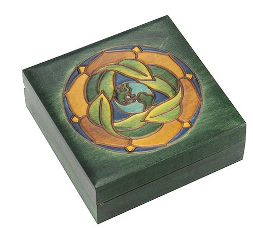 Mandala Square Box, Green - Spiral Circle