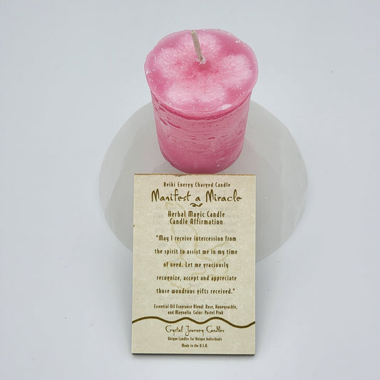 Manifest a Miracle | Pastel Pink | Votive Intention Candle | Reiki Charged - Spiral Circle