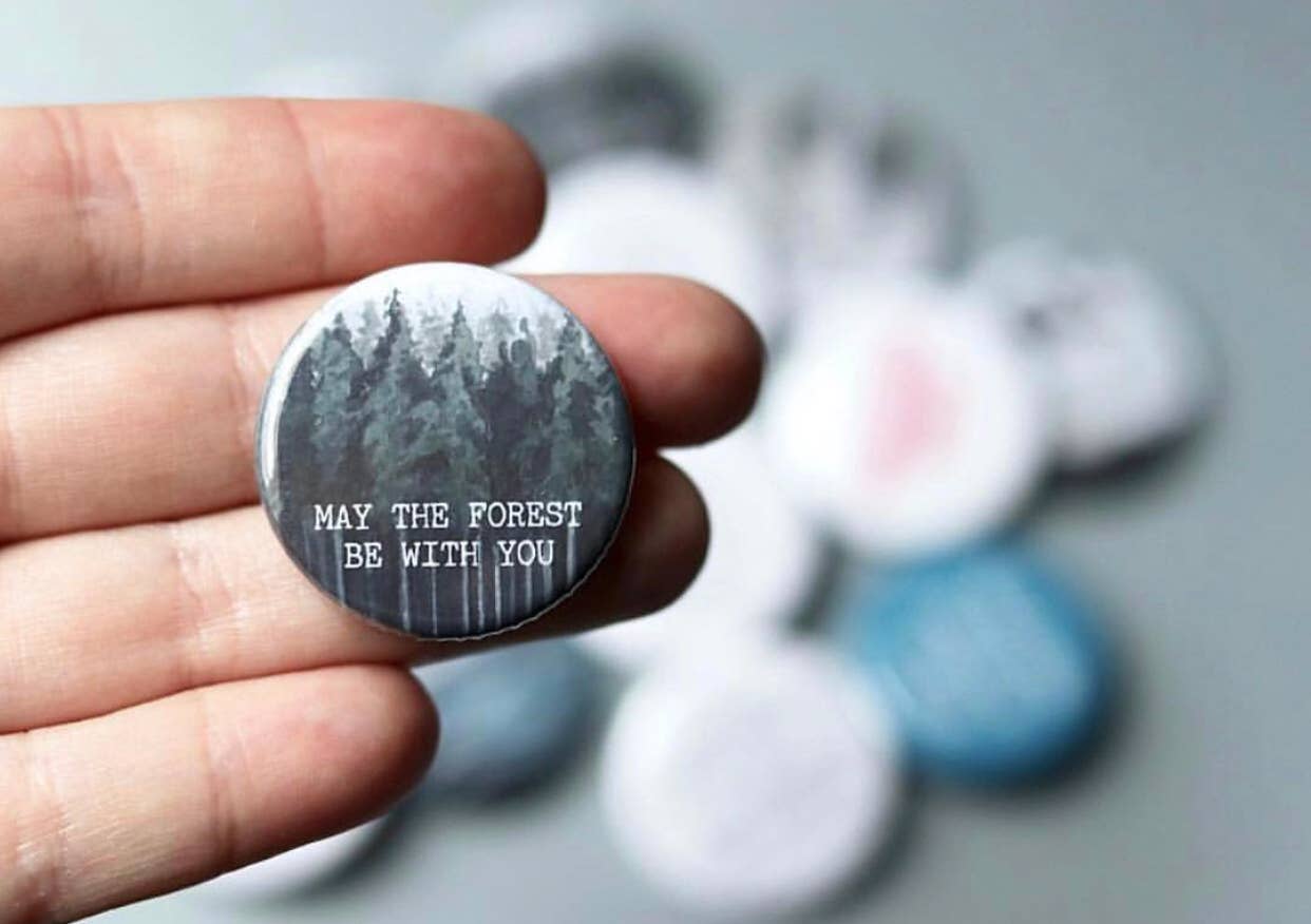 May the Forest Be With You Pinback Button - Spiral Circle