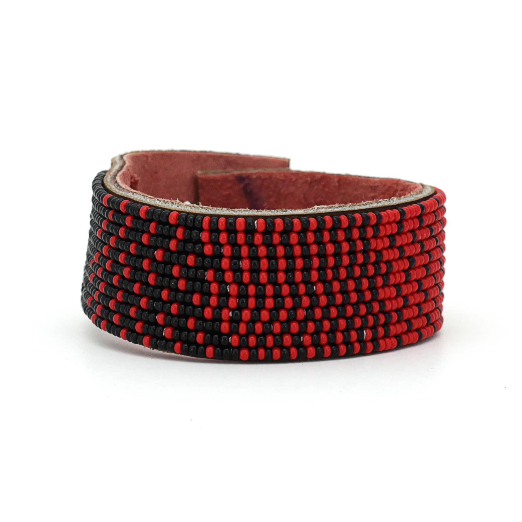 Medium Red and Black Ombre Leather Cuff - Spiral Circle