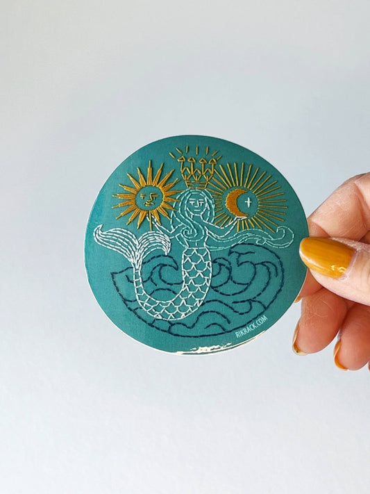 Mermaid  3" vinyl circle sticker - Spiral Circle