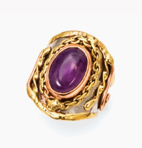 Mixed Metal and Amethyst Stone Ring | Adjustable - Spiral Circle