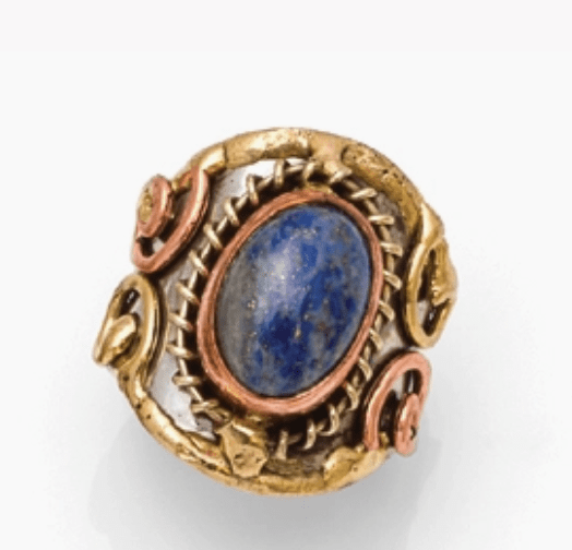 Mixed Metal and Lapis Lazuli Stone Ring | Adjustable - Spiral Circle