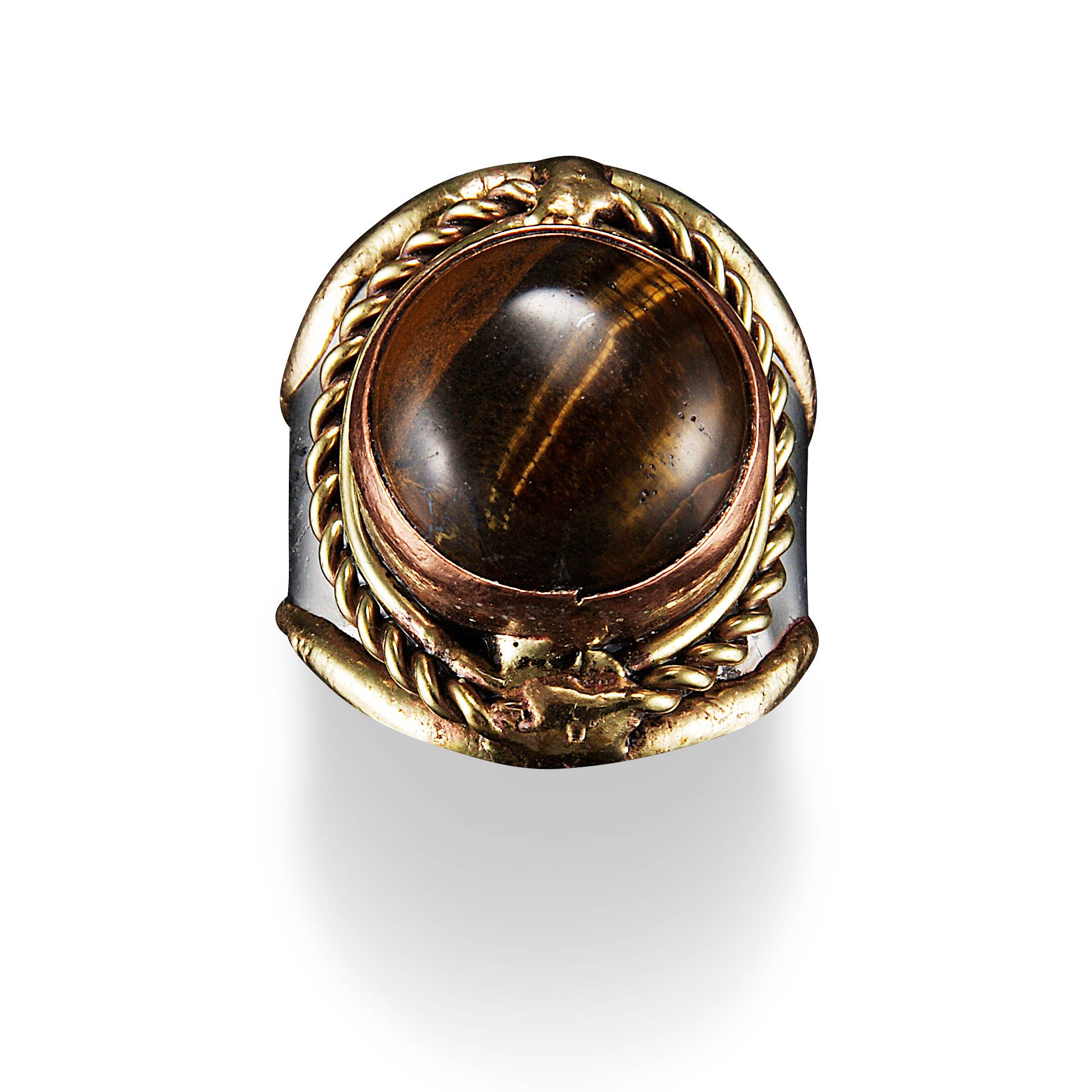 Mixed Metal Ring | Tiger Eye - Spiral Circle