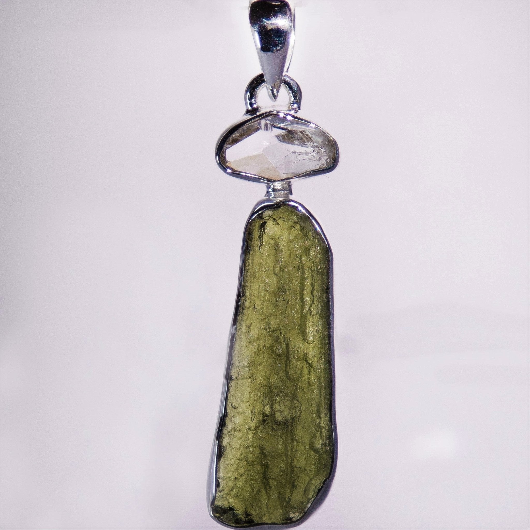 Moldavite & Herkimer Diamond Dream Pendant - Spiral Circle