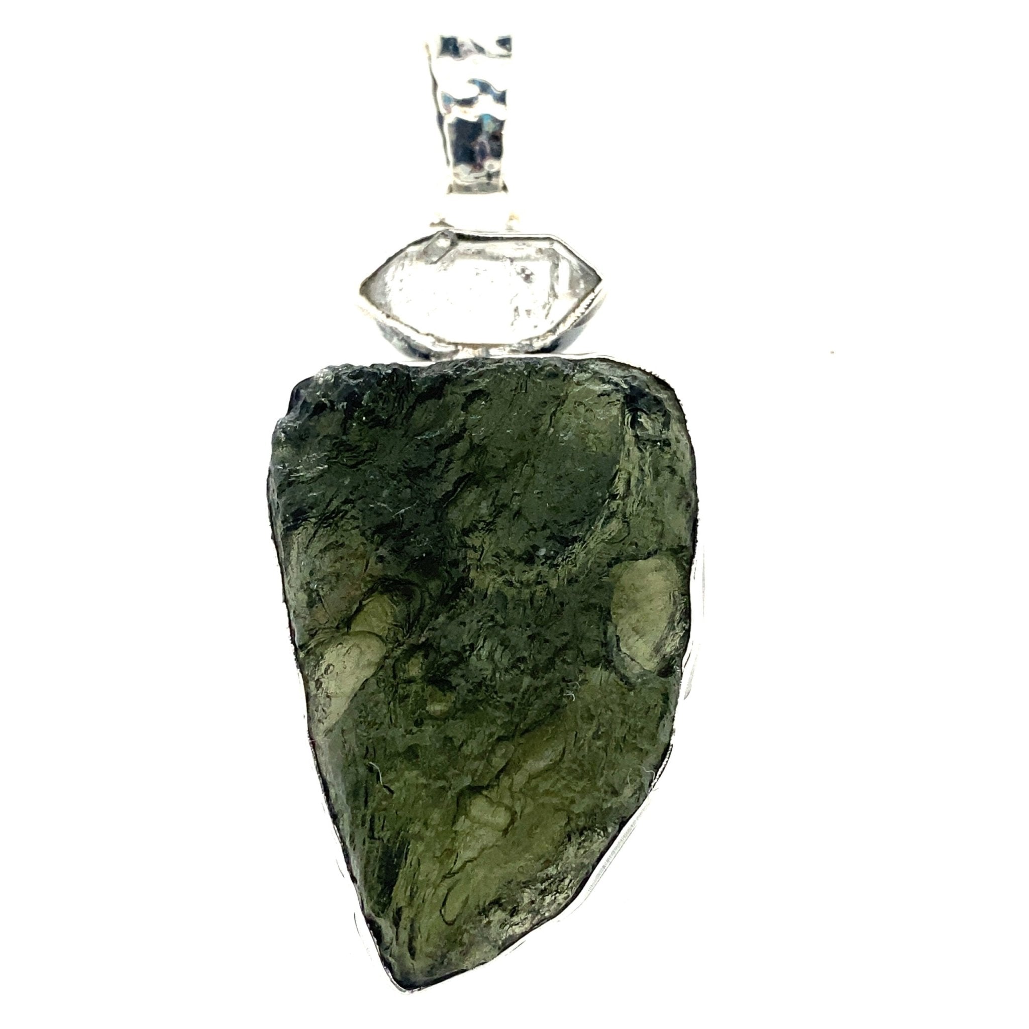 Moldavite & Herkimer Superstar Pendant | Sterling Silver - Spiral Circle