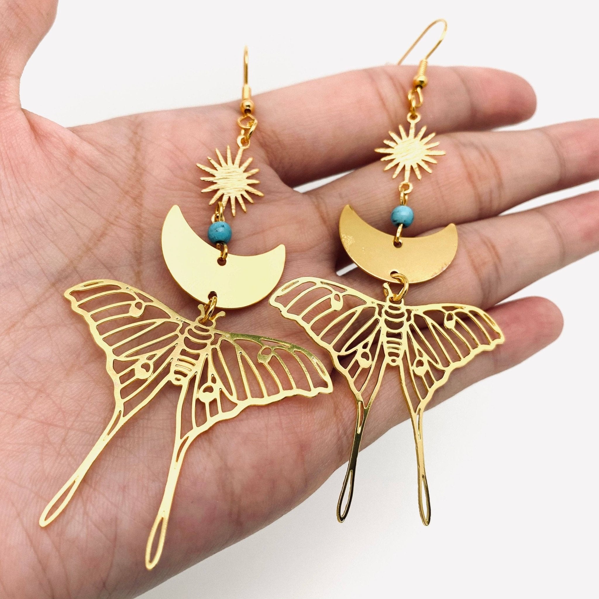 Moon Moth Golden Earrings - Spiral Circle