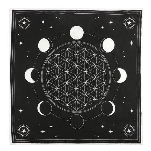 Moon Phase Crystal Grid Altar Cloth 70x70cm - Spiral Circle