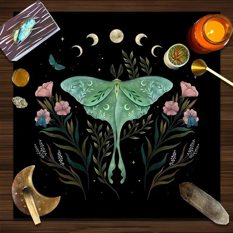 Moon Phase Moth Tarot Altarcloth - Spiral Circle