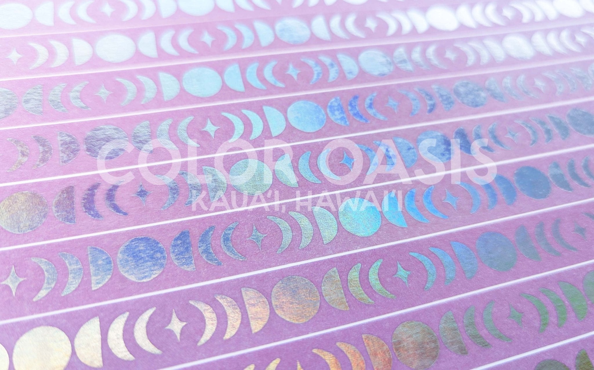 Moon Phases Washi Tape Rainbow Holographic Foil Washi Tape - Spiral Circle