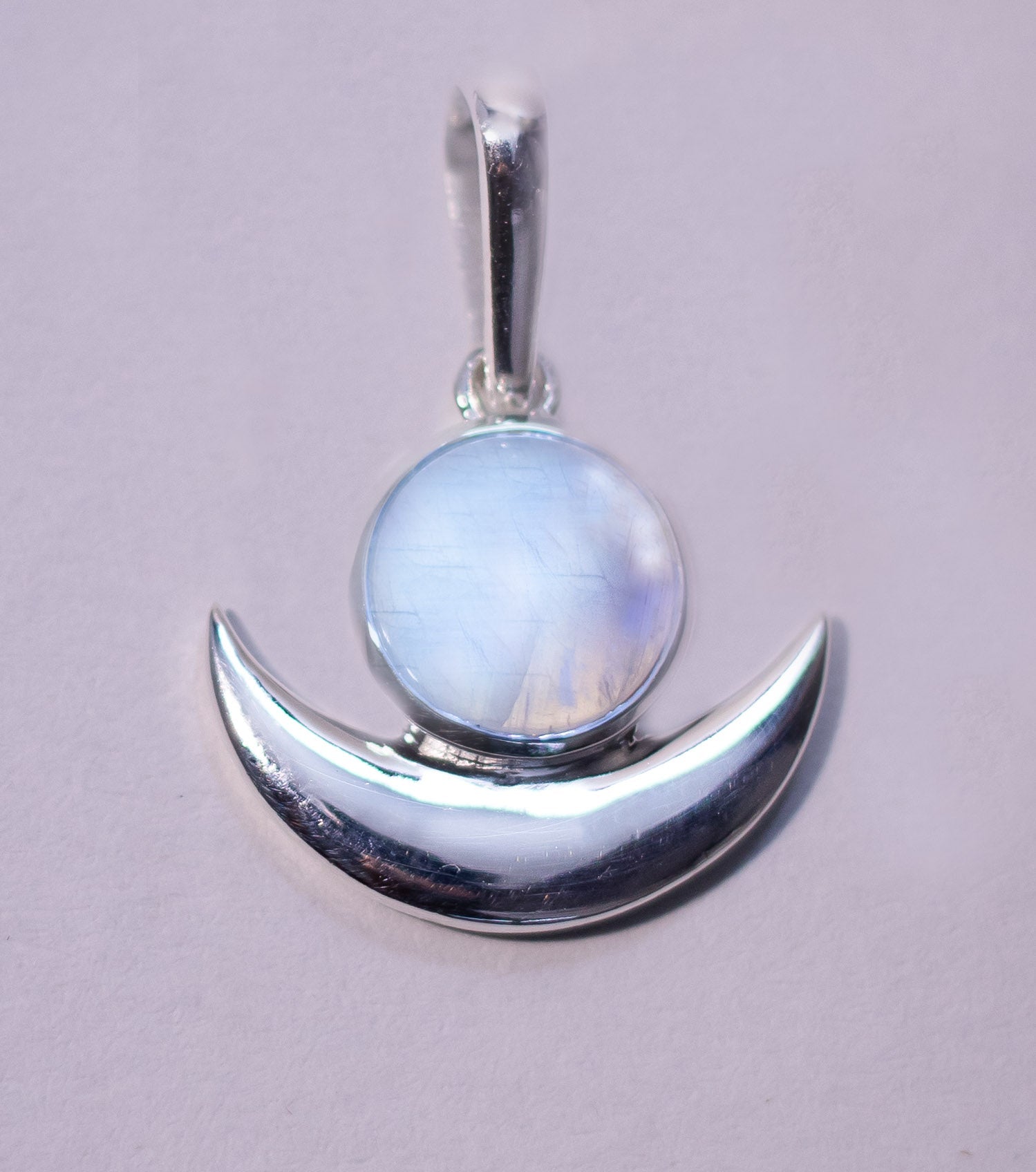 Moonstone Crescent Moon Goddess Pendant - Spiral Circle