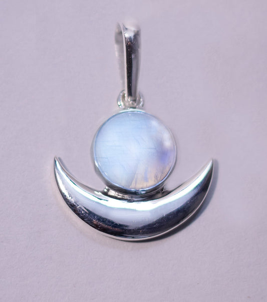 Moonstone Crescent Moon Goddess Pendant - Spiral Circle