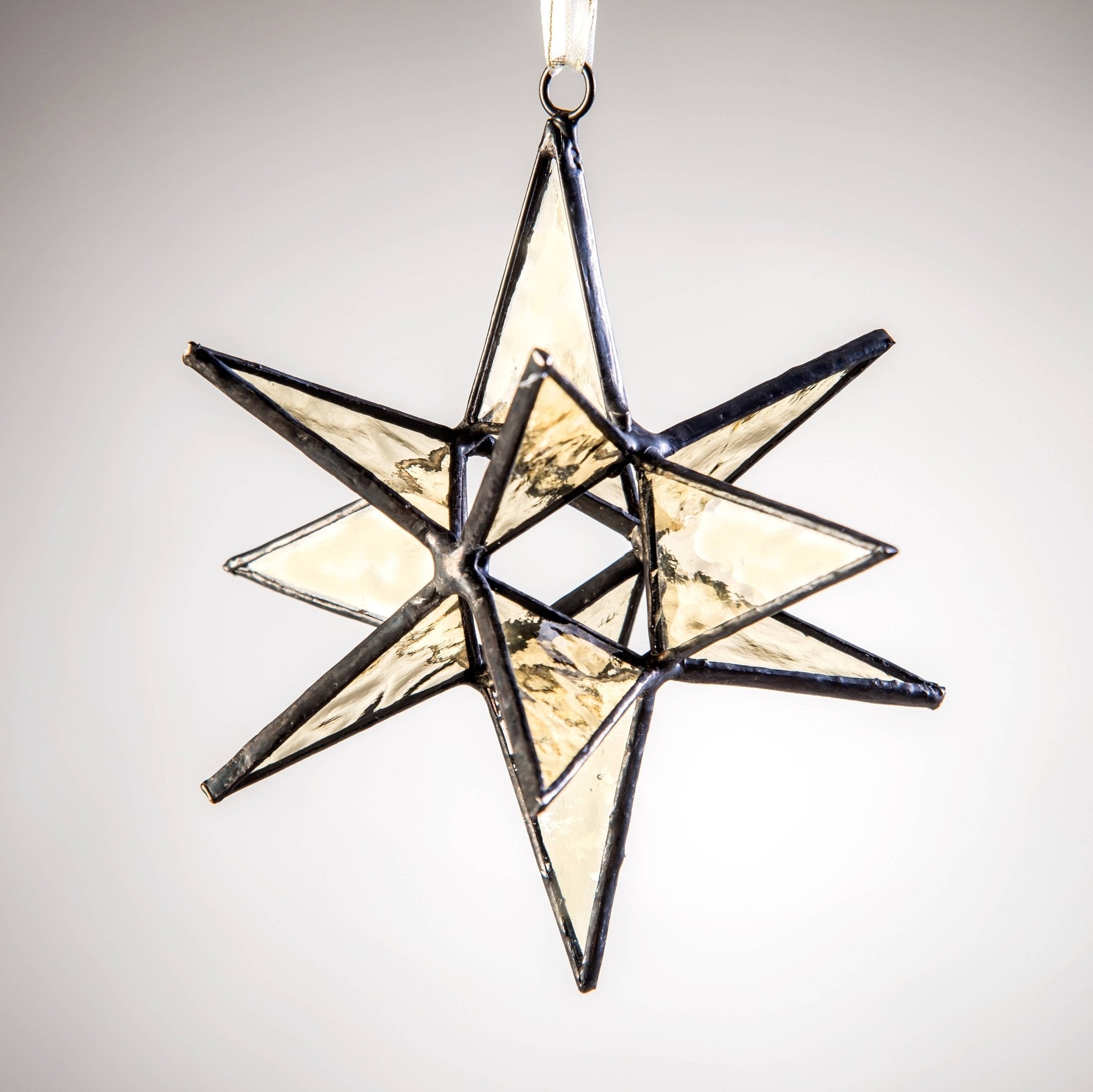 Moravian Star Antique Yellow Stained Glass Chrismas Ornament - Spiral Circle