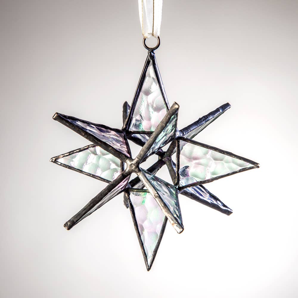 Moravian Star Ornament Clear | Iridized Stained Glass - Spiral Circle