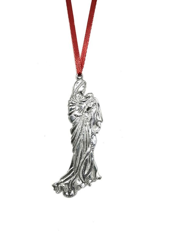 Mother Child Madonna Mary Jesus Christmas Holiday Ornament Pewter - Spiral Circle