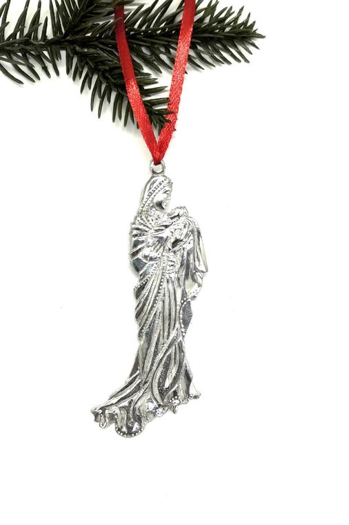Mother Child Madonna Mary Jesus Christmas Holiday Ornament Pewter - Spiral Circle