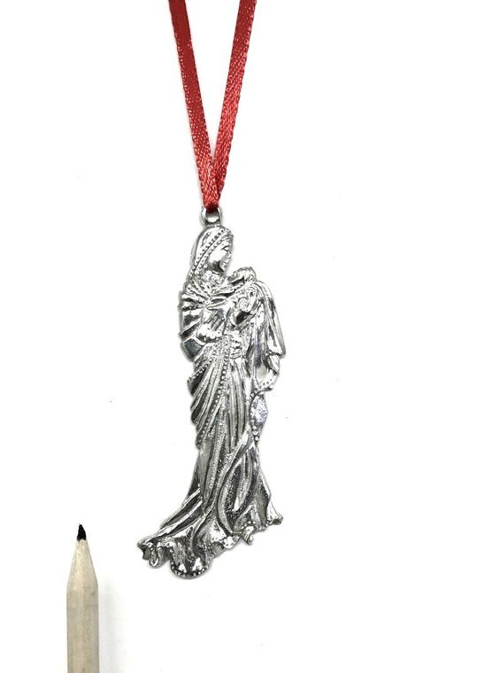 Mother Child Madonna Mary Jesus Christmas Holiday Ornament Pewter - Spiral Circle