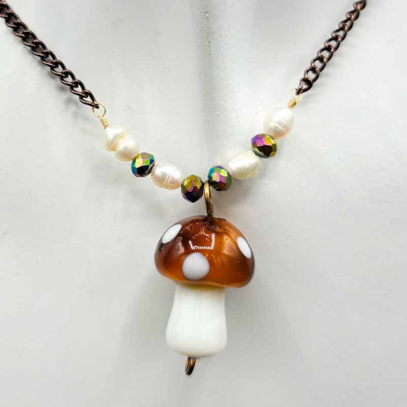 Mushrooms & Pearls Necklace - Spiral Circle