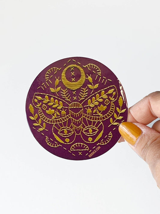Mythic Moth 3" vinyl circle sticker - Spiral Circle