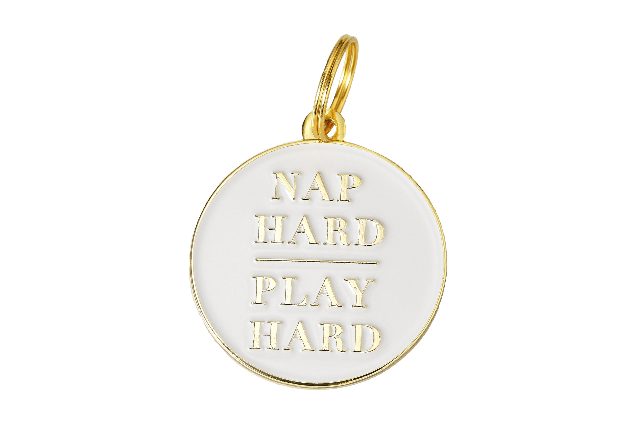 Nap Hard, Play Hard Pet ID Tag - Spiral Circle