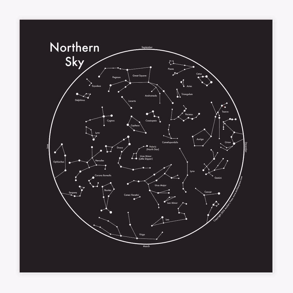 Northern Sky Constellation Print | Black - Spiral Circle