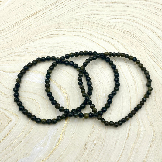 Obsidian, Golden | Personal Power | Stone Beaded Bracelet | 4mm - Spiral Circle