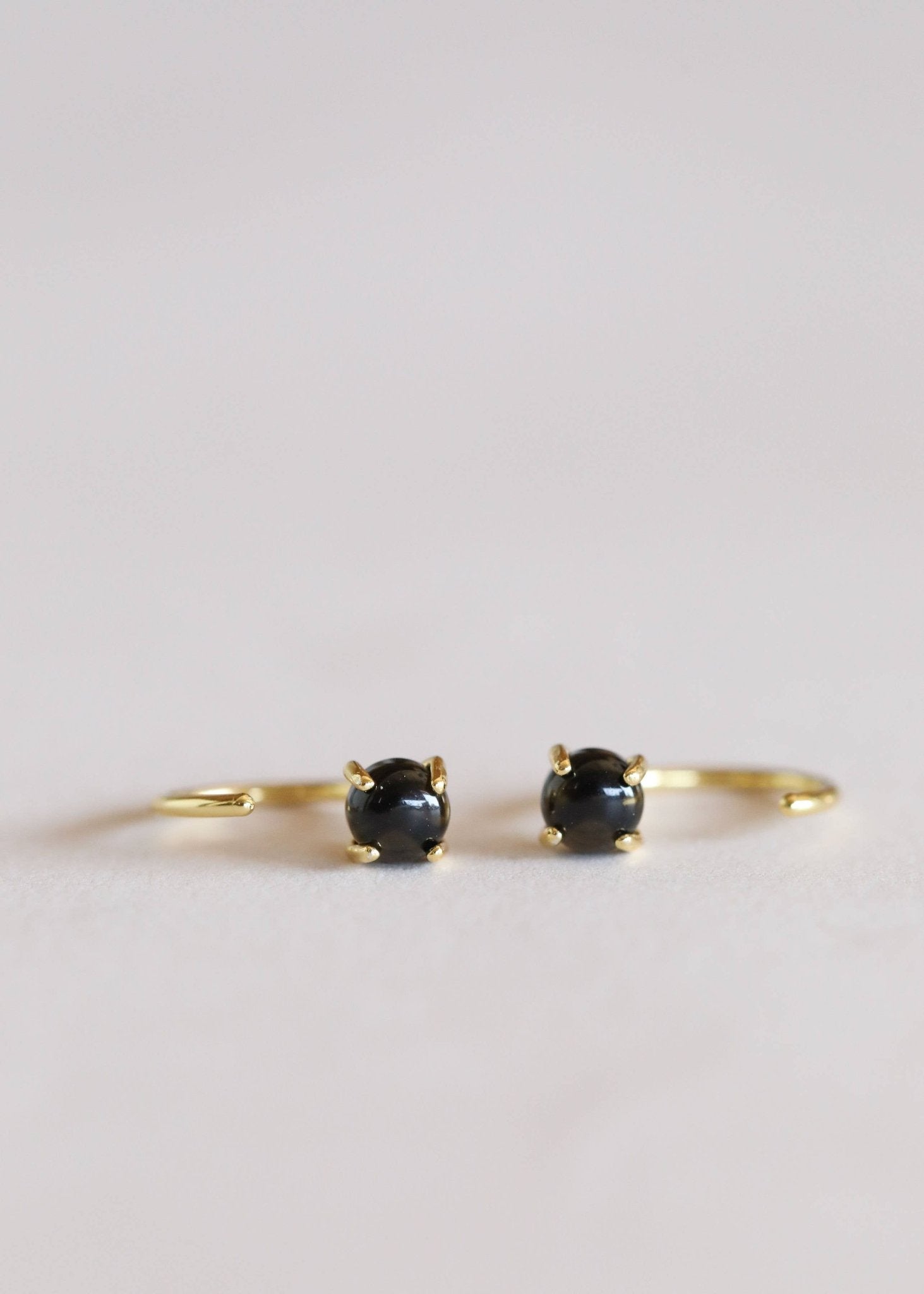 Obsidian Huggie Earrings | 18k gold-plated sterling silver - Spiral Circle