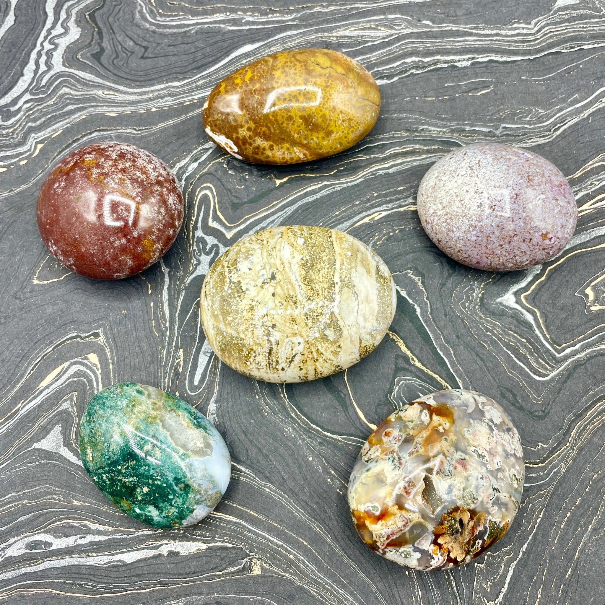 Ocean Jasper Palm Stone - Spiral Circle