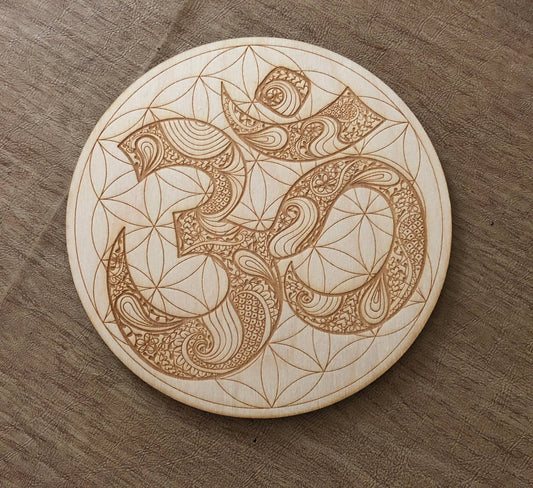 Om Flower of Life Crystal Grid | 4 inches - Spiral Circle