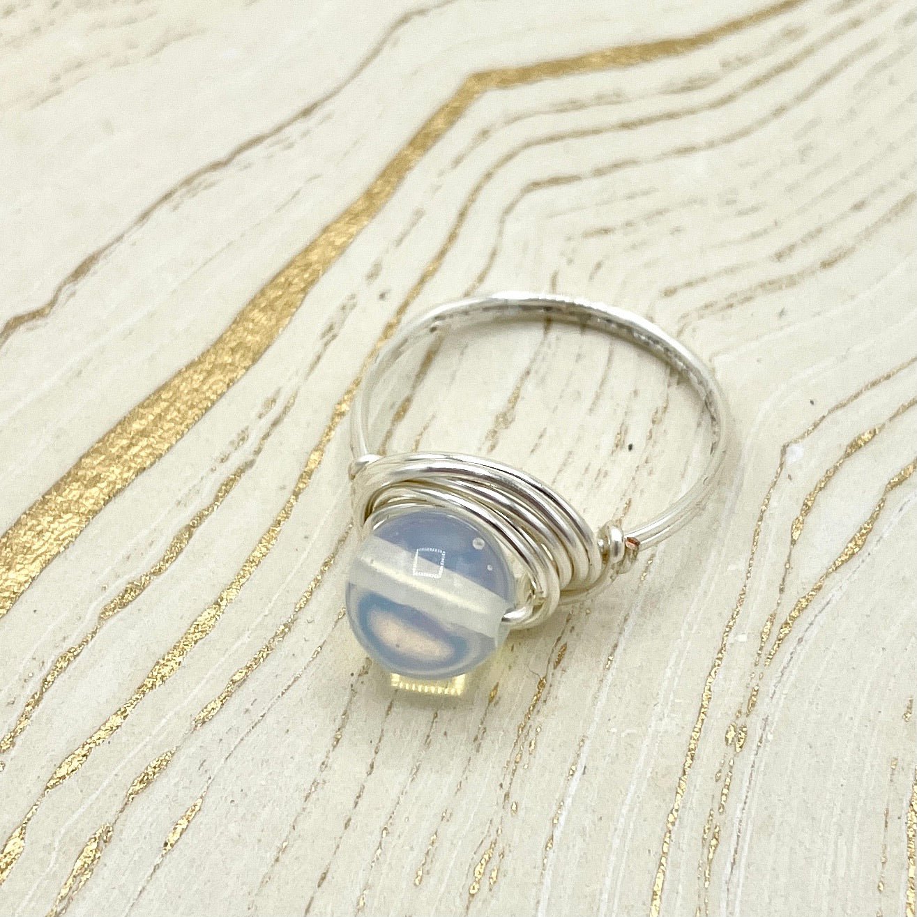 Opalite Simple Gemstone Ring | Sterling Silver - Spiral Circle