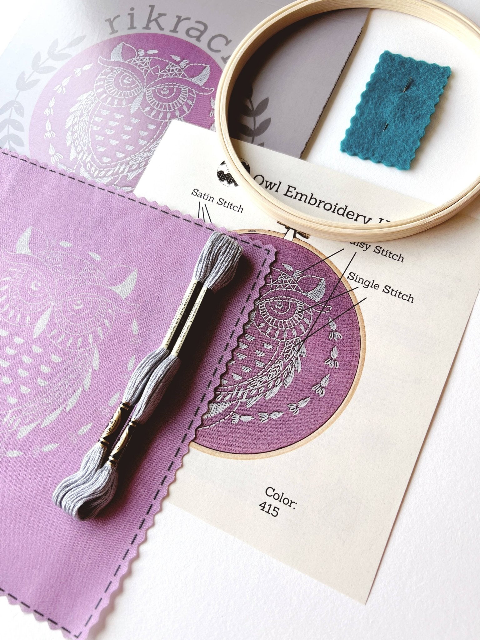 Owl Embroidery Kit - Spiral Circle