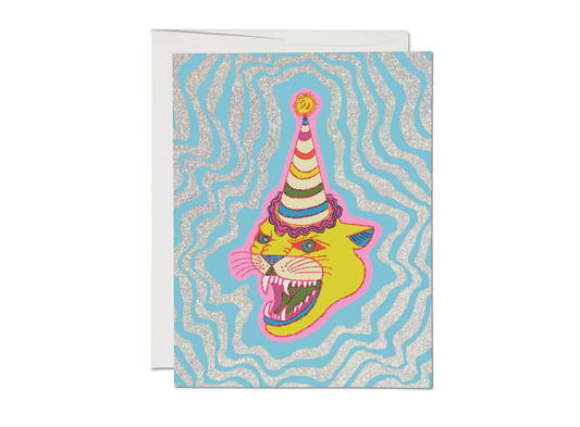 Party Hat Cat Birthday Greeting Card - Spiral Circle