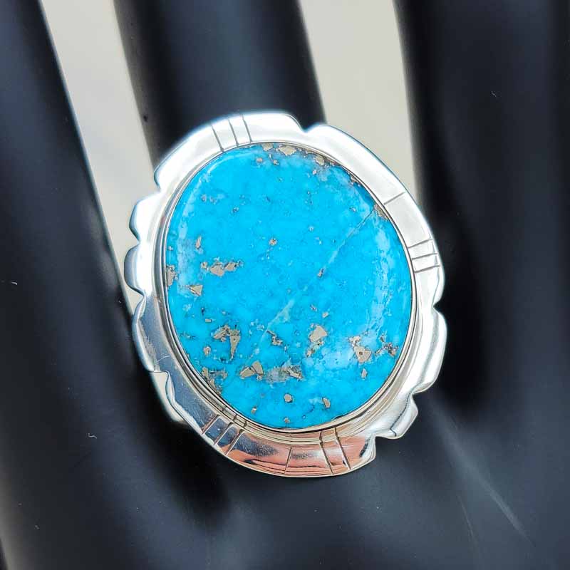 Persian Natural Turquoise Ring | Sterling Silver - Spiral Circle