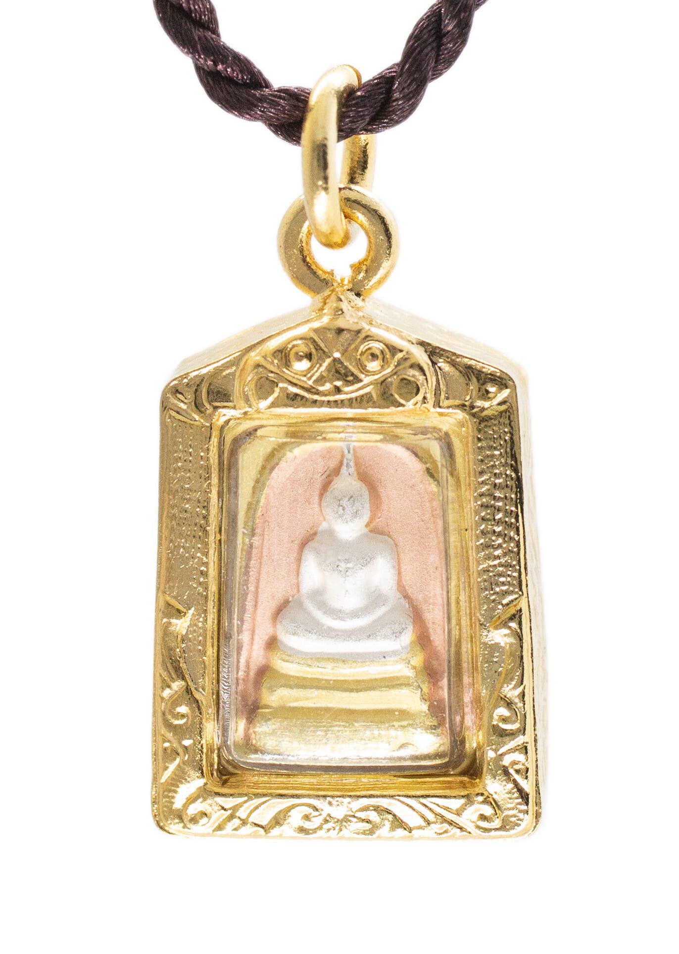 Phra Somdej Buddha Fortune Good Luck Golden Amulet Necklace - Spiral Circle
