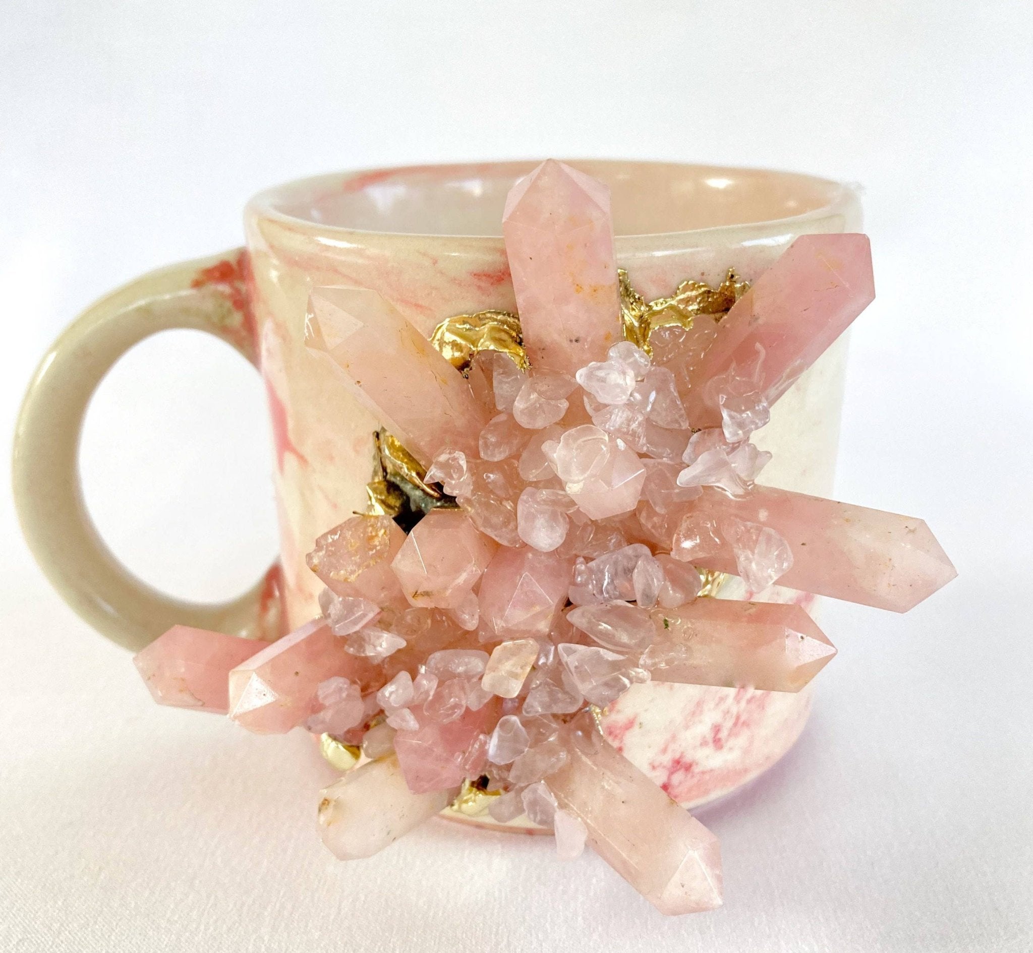Pink Marble Effect Crystal Mug, Gold Plated