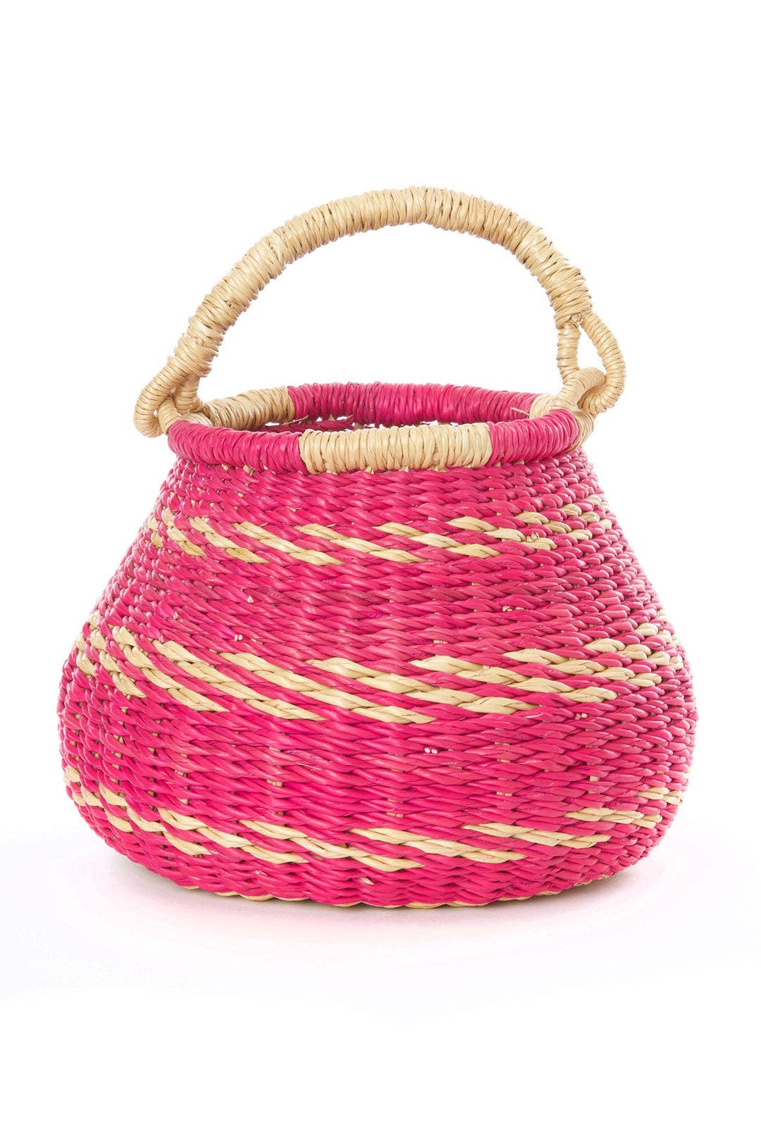 Pink & Natural Baby Ghanaian Kettle Basket - Spiral Circle