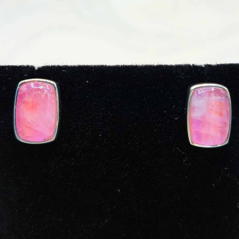 Pink Rainbow Moonstone Earrings | Sterling Silver - Spiral Circle