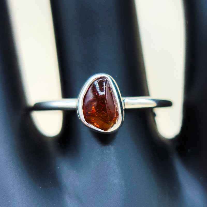 Polished Amber Simple Ring | Sterling Silver - Spiral Circle