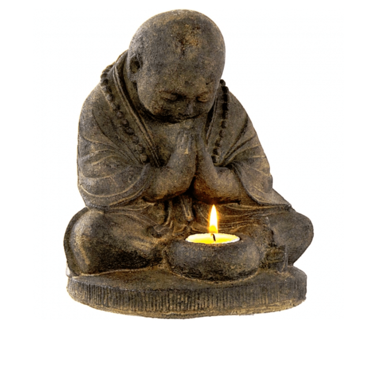 Praying Buddha T-Light Statue | Volcanic Stone - Spiral Circle