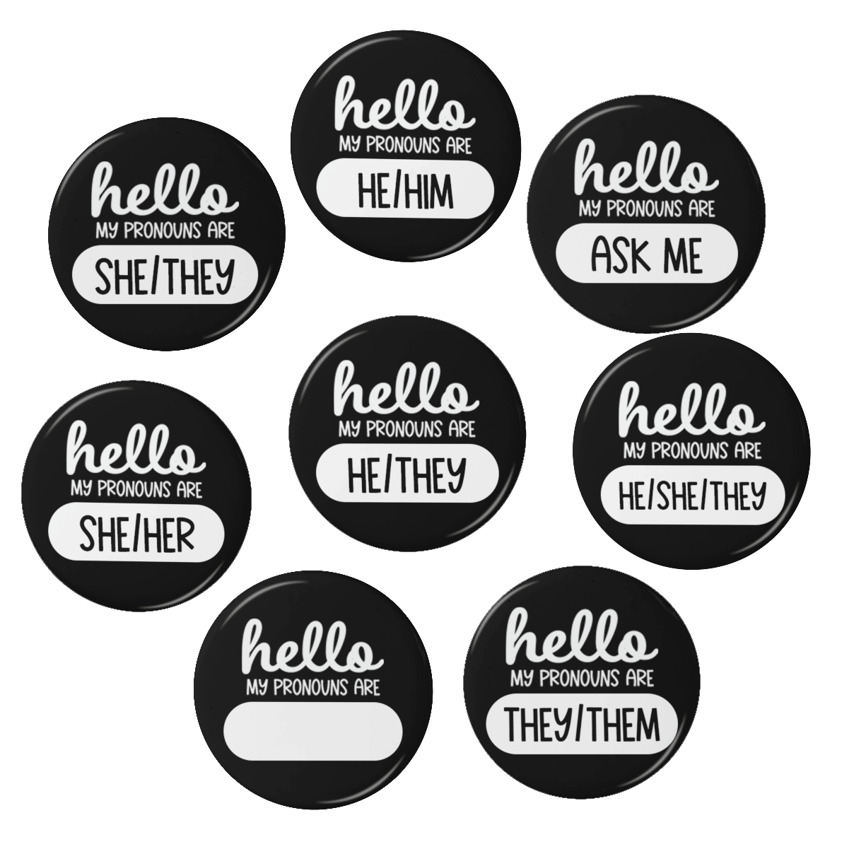 Pronoun Pinback Button Style 3 - Spiral Circle
