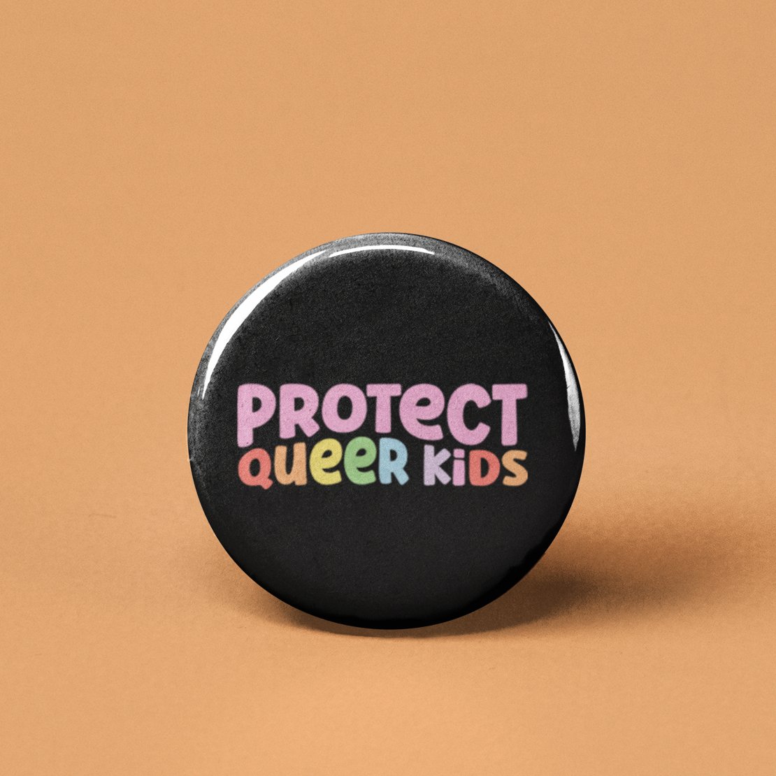 Protect Queer Kids Pinback Button - Spiral Circle