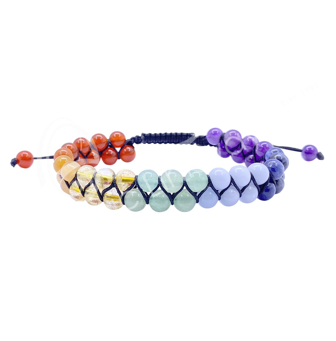 Rainbow Chakra Bracelet | Double Row & Adjustable | 6mm - Spiral Circle