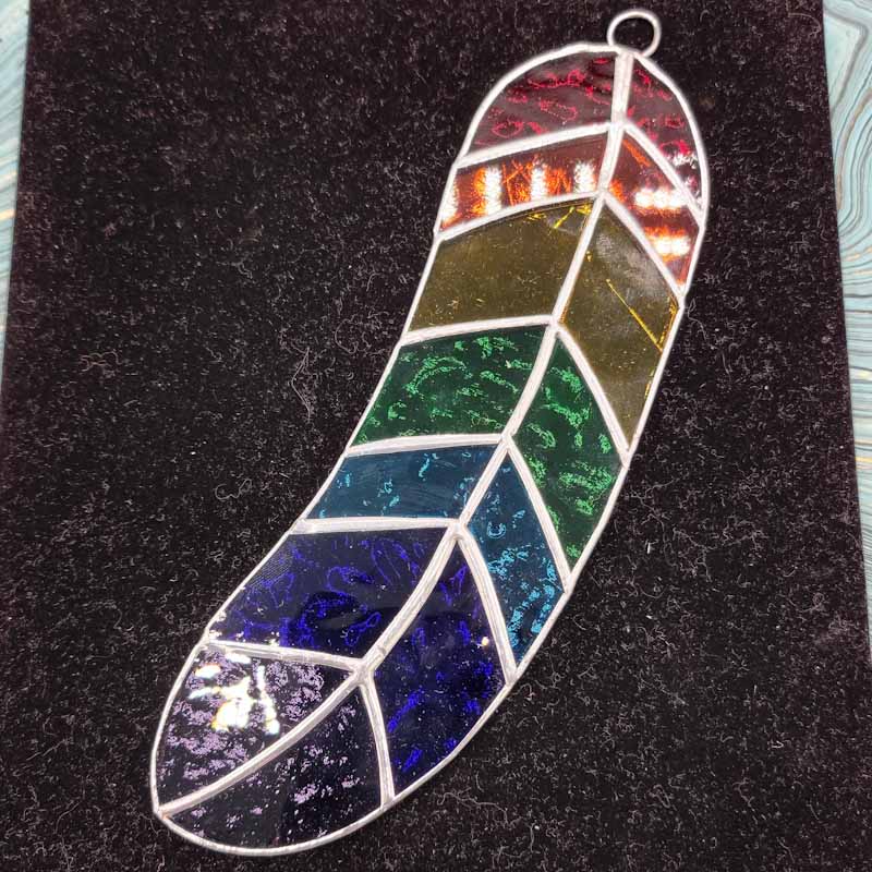 Rainbow Feather Stained Glass - Spiral Circle