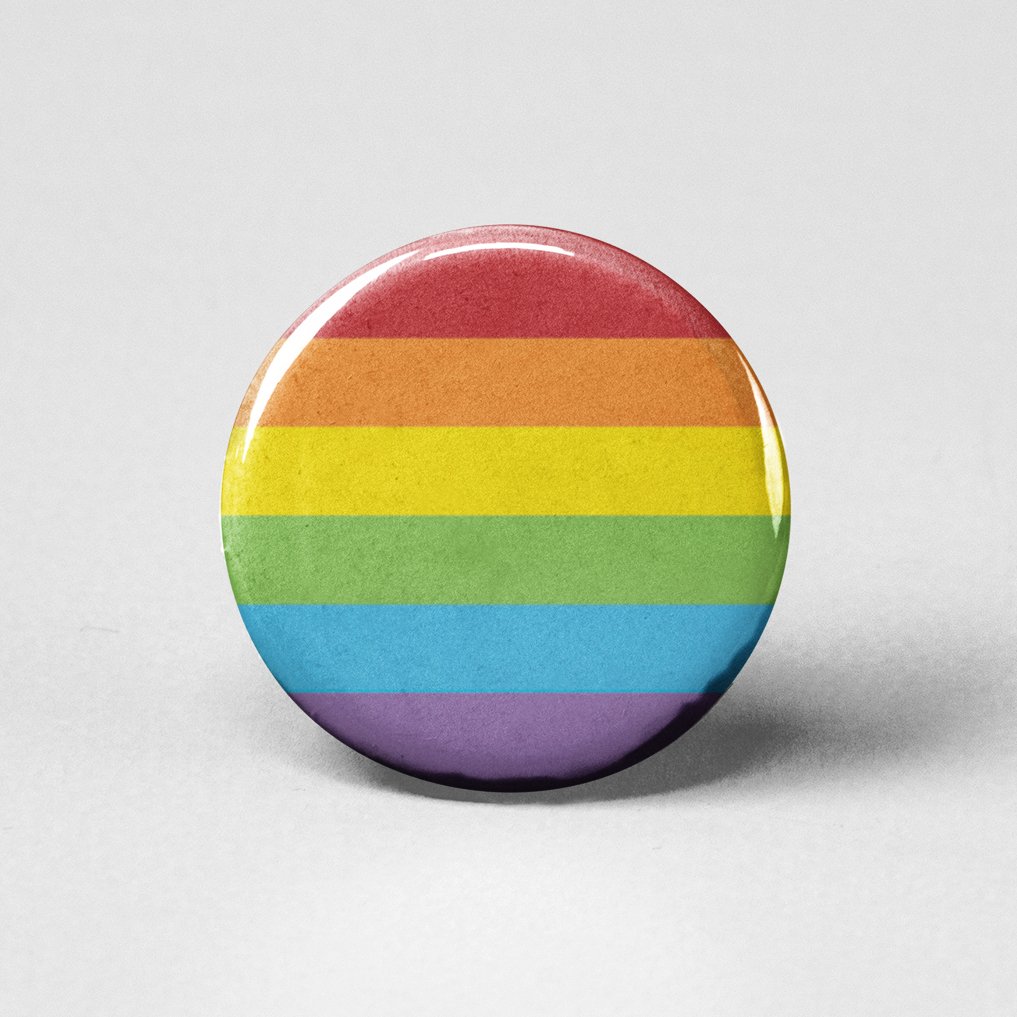 Rainbow Flag Pinback Button - Spiral Circle