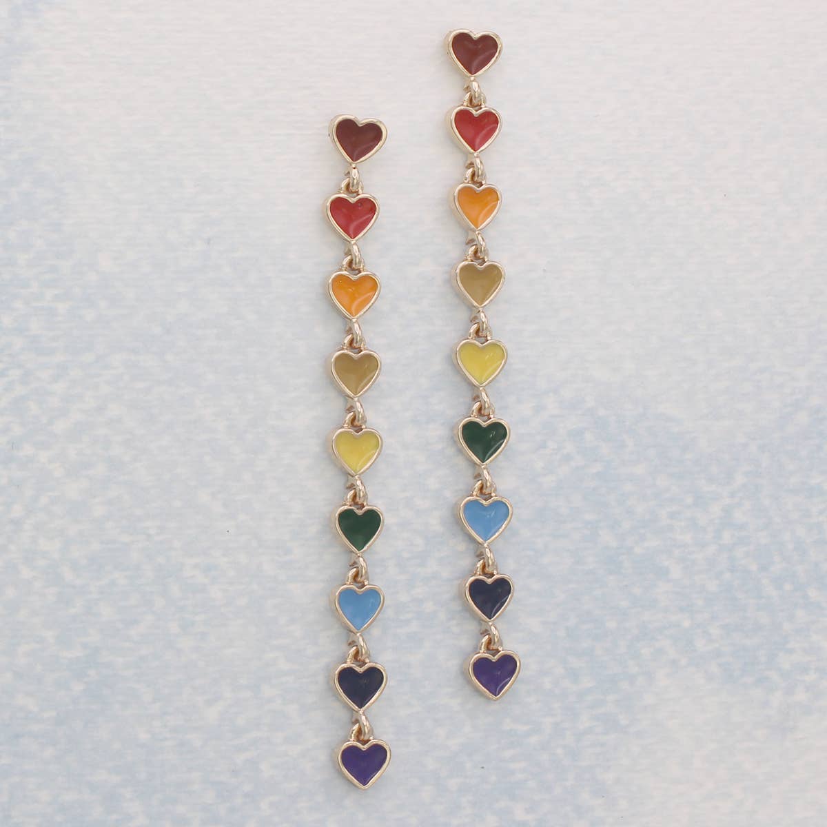 Rainbow Hearts Gold Linear Post Earrings - Spiral Circle