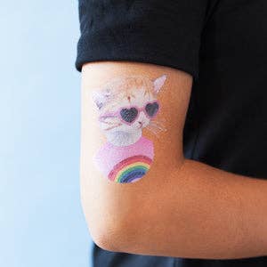 Rainbow Kitten Tattoo Pair - Spiral Circle