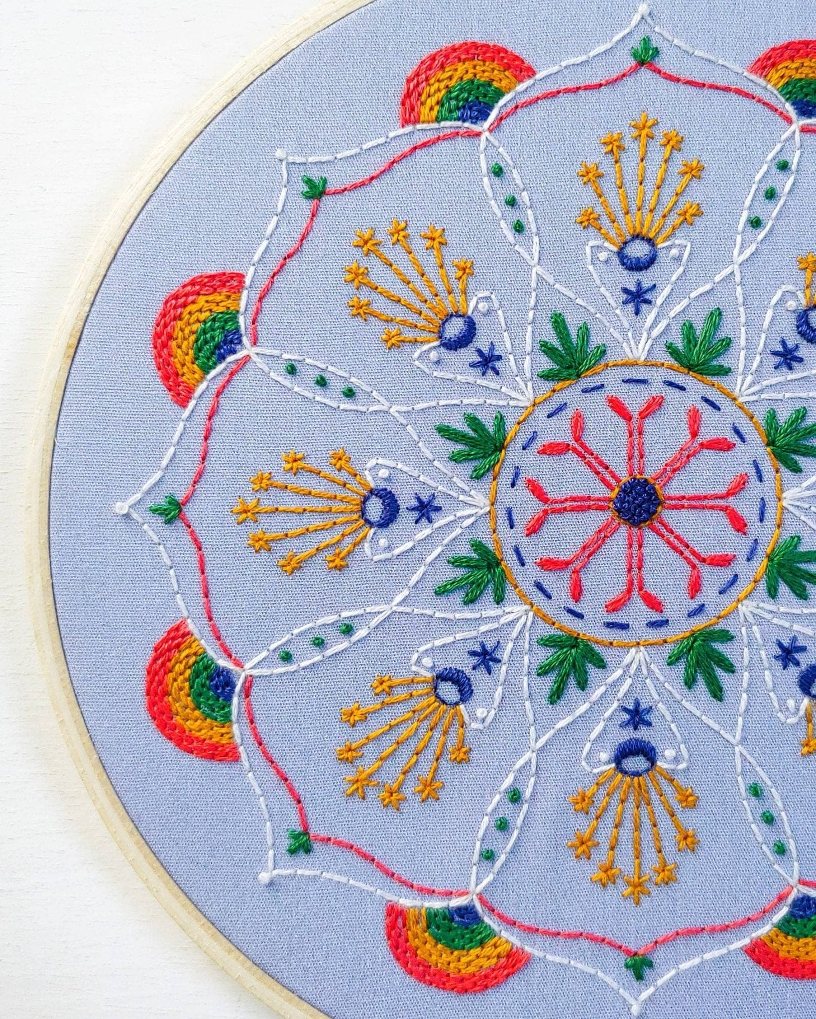 rainbow mandala embroidery kit - Spiral Circle