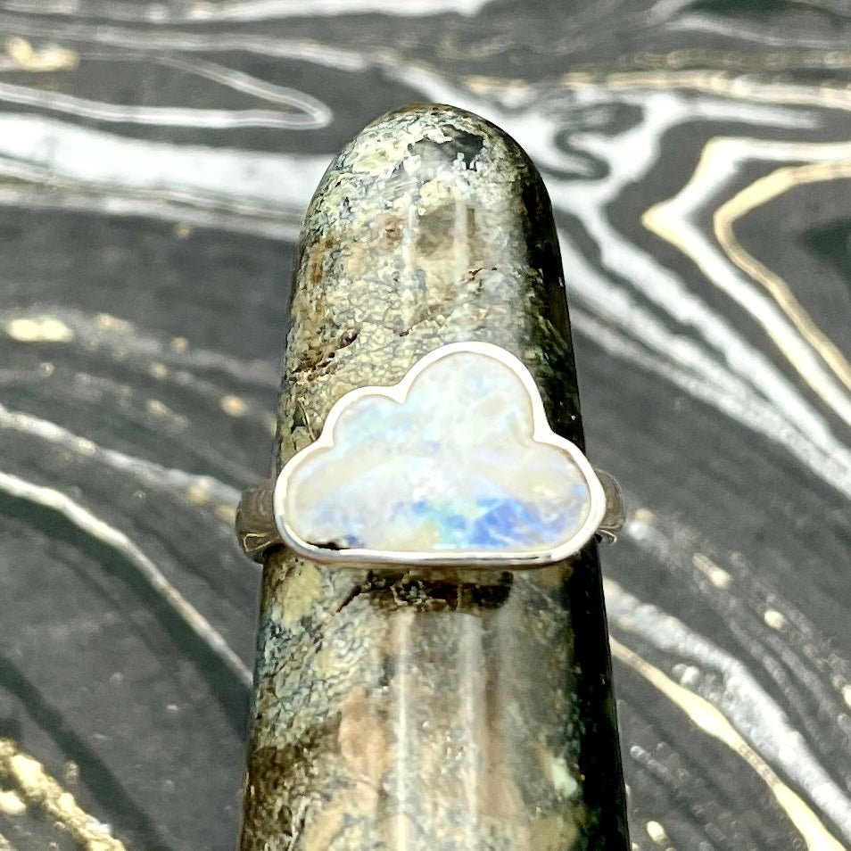 Rainbow Moonstone Cloud Ring | Sterling Silver - Spiral Circle